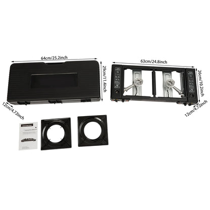 2 Burner Stove With Piezo Ignition Baking Tray Carrying Case