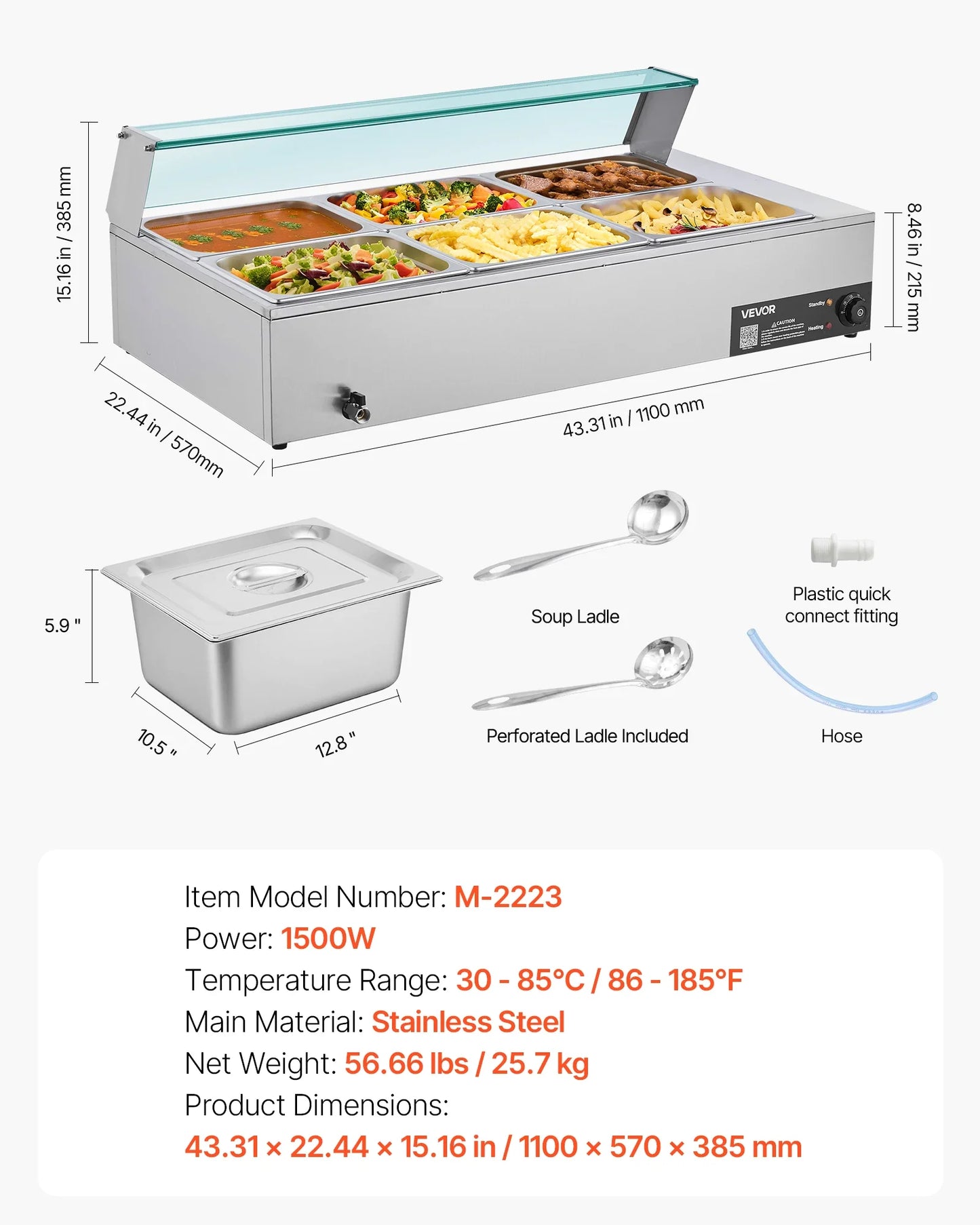 SucceBuy Commercial Food Warmer Stainless Steel Buffet With Glass Cover