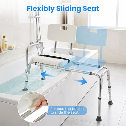 Sliding Transfer Bench with Adjustable Height for Bathtub