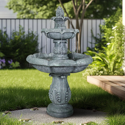 Concrete Pedestal Fountain Ornate 3 Tier Outdoor