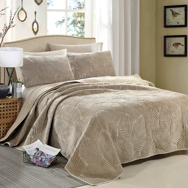Export High-Grade Flannel Three-Piece Bed Cover Set Milk Fiber European Quilted Quilted Bed Sheet One Side Velvet One Side Pure Cotton
