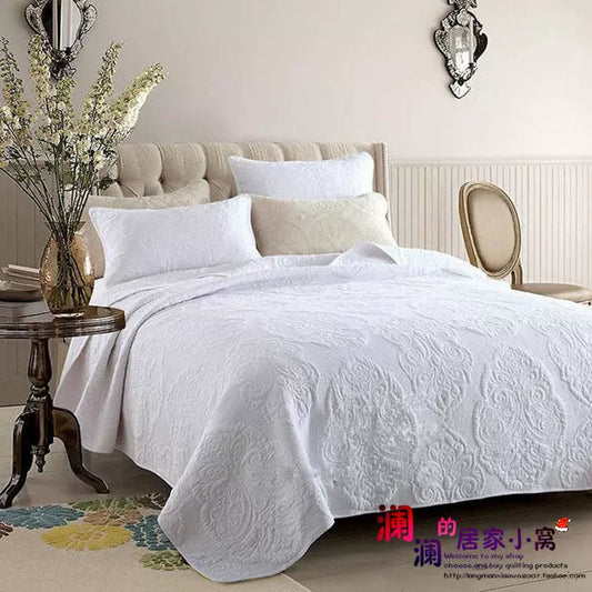 Foreign Trade Original White Embroidery Beige Embroidery All Cotton Quilt Three-Piece Bed Cover Set Bed Sheet Airable Cover Summer Blanket