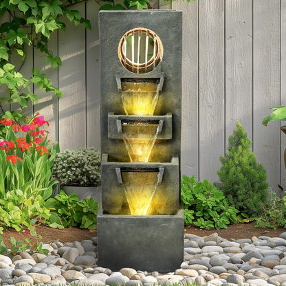 Resin Moon Gate Outdoor Water Fountain 39 Inch Warm LED