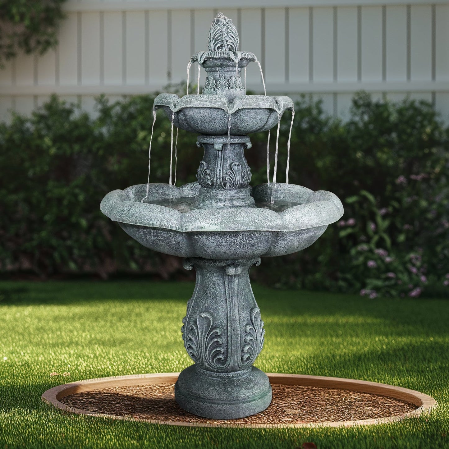 Concrete Pedestal Fountain Ornate 3 Tier Outdoor