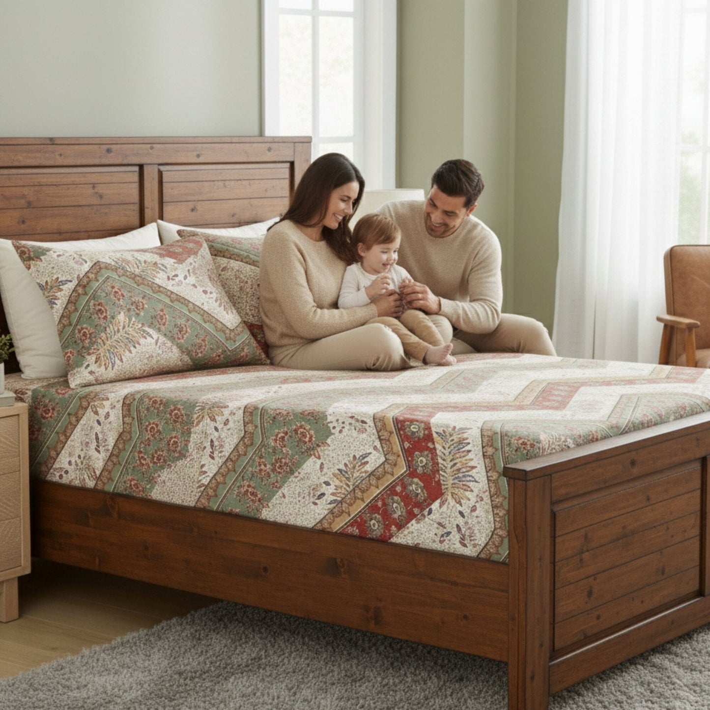DaDa Bedding Cranberry Sage Floral Fitted Sheet Set