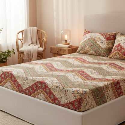 DaDa Bedding Cranberry Sage Floral Fitted Sheet Set