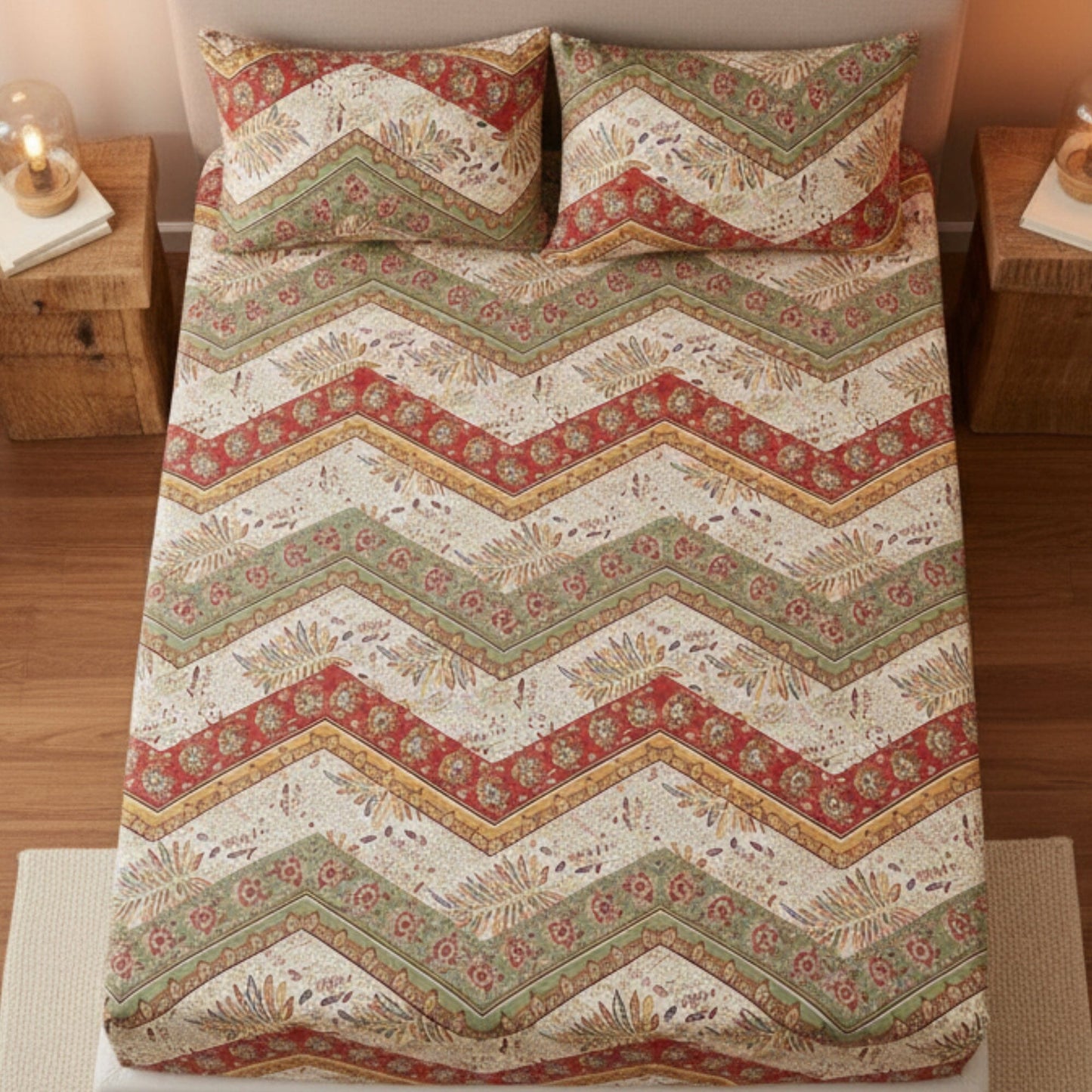 DaDa Bedding Cranberry Sage Floral Fitted Sheet Set