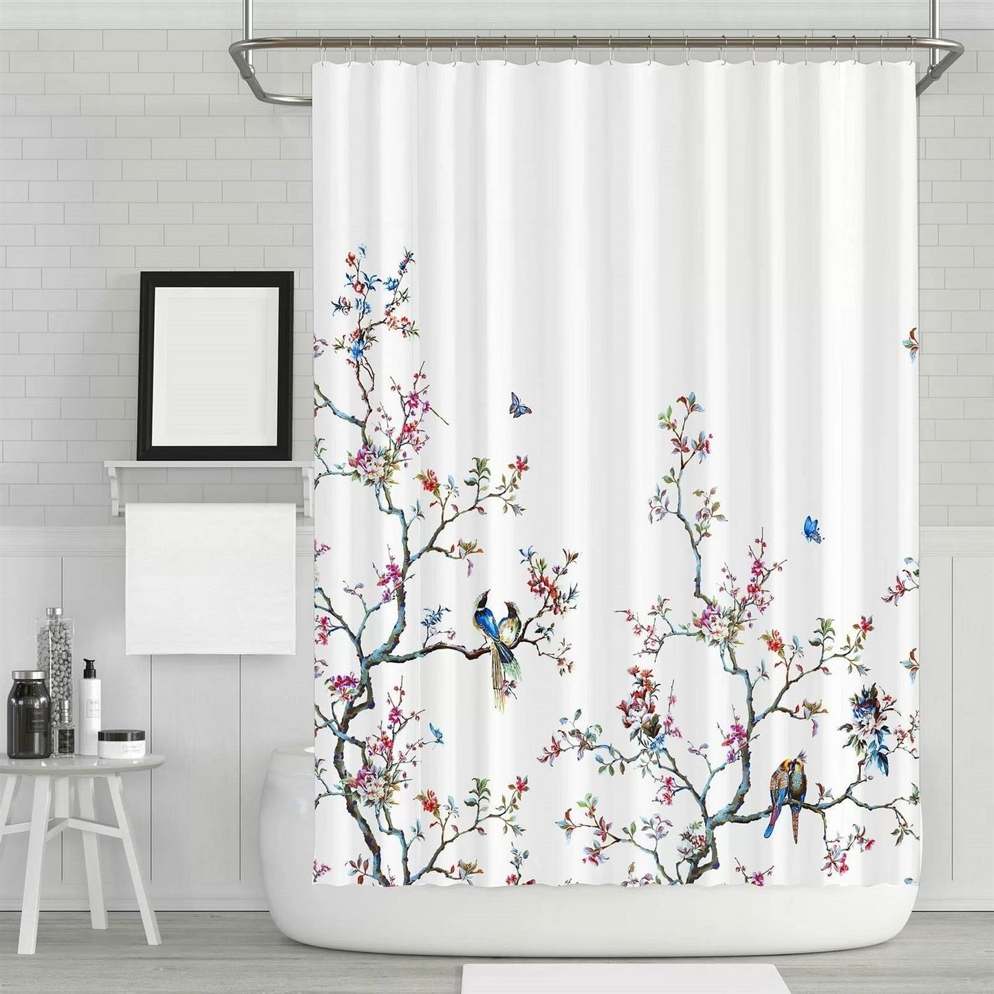 72-in. White Blue Pink Floral Tree Bird Butterfly Japanese Style