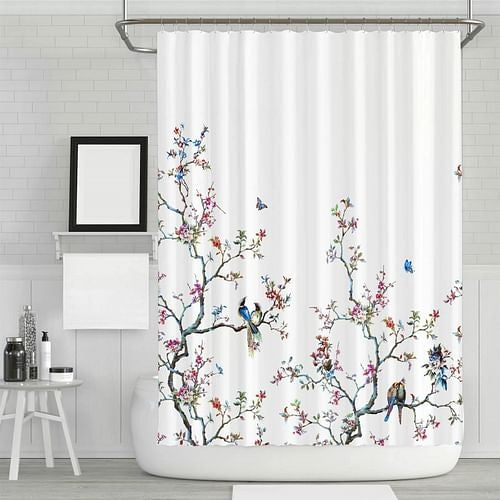 72-in. White Blue Pink Floral Tree Bird Butterfly Japanese Style