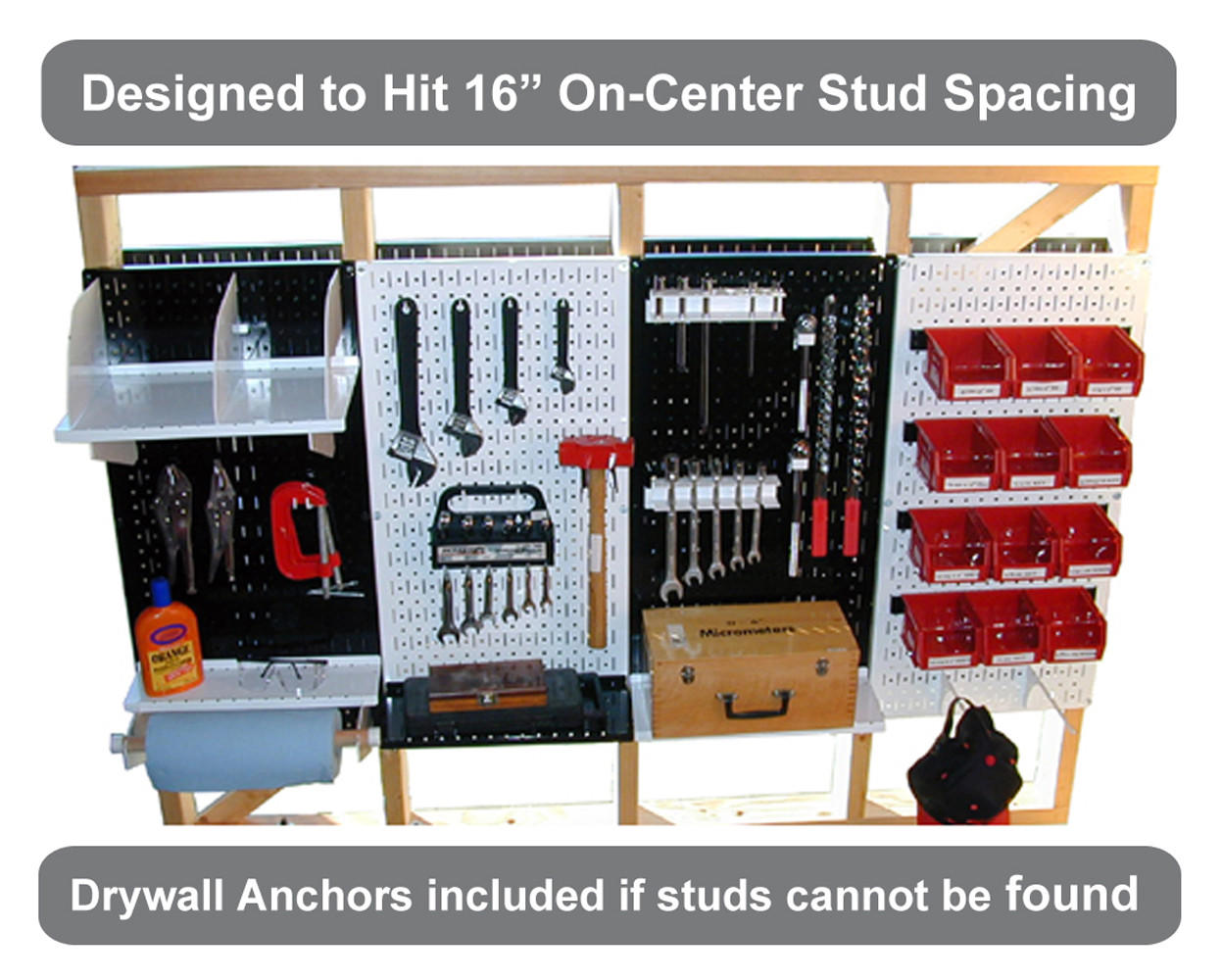 4 ft Metal Pegboard Basic Tool Organizer Kit - Metallic Toolboard & Hooks