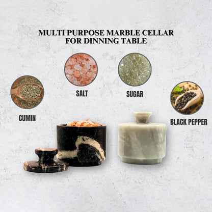 White and Red Marble Salt Cellar with Lid – 2 Pack Set
