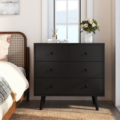Wide Wooden Dresser with 4 Drawers for Bedroom Living Room