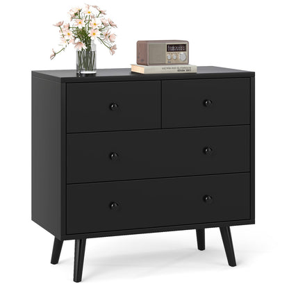 Wide Wooden Dresser with 4 Drawers for Bedroom Living Room