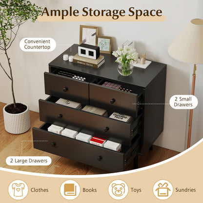 Wide Wooden Dresser with 4 Drawers for Bedroom Living Room