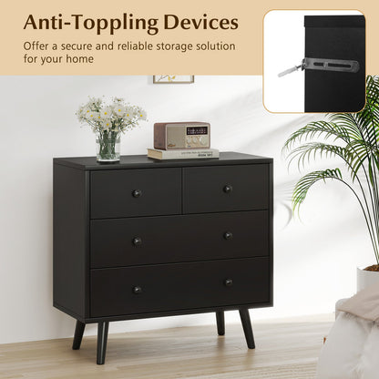Wide Wooden Dresser with 4 Drawers for Bedroom Living Room