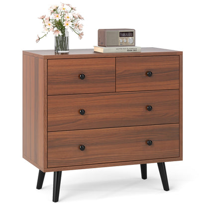 Wide Wooden Dresser with 4 Drawers for Bedroom Living Room