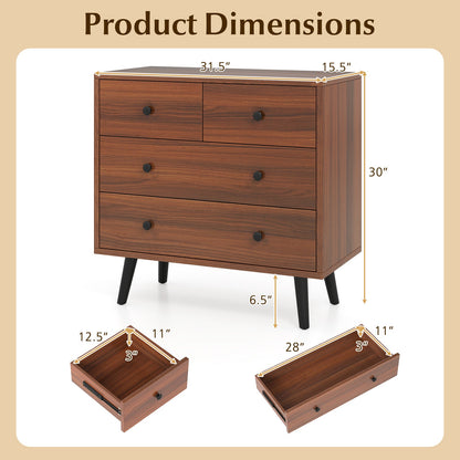 Wide Wooden Dresser with 4 Drawers for Bedroom Living Room