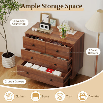 Wide Wooden Dresser with 4 Drawers for Bedroom Living Room