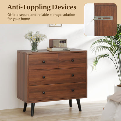 Wide Wooden Dresser with 4 Drawers for Bedroom Living Room
