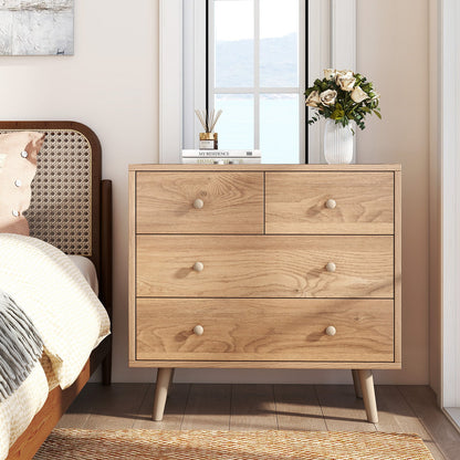 Wide Wooden Dresser with 4 Drawers for Bedroom Living Room