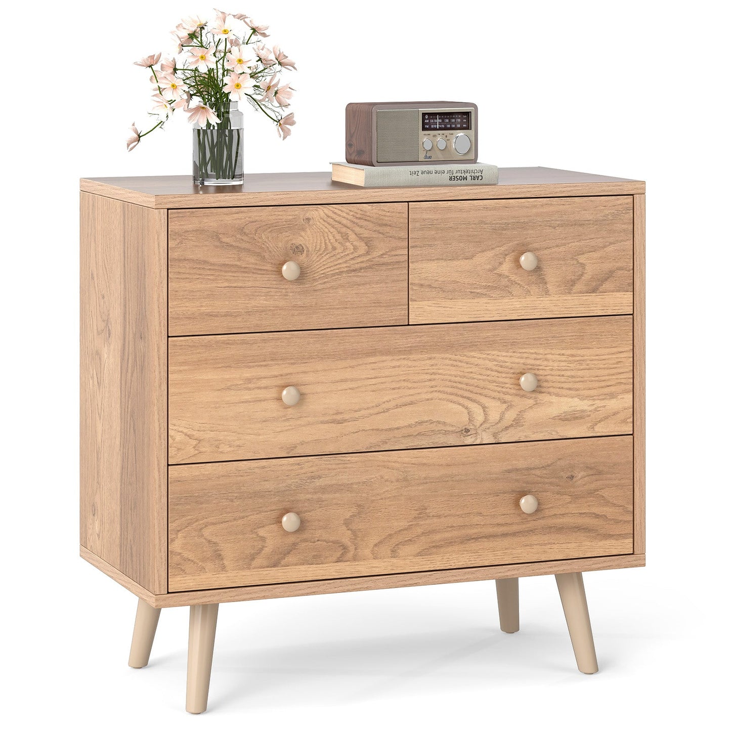 Wide Wooden Dresser with 4 Drawers for Bedroom Living Room