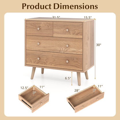 Wide Wooden Dresser with 4 Drawers for Bedroom Living Room