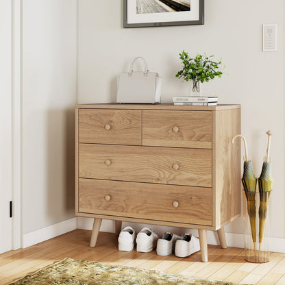 Wide Wooden Dresser with 4 Drawers for Bedroom Living Room
