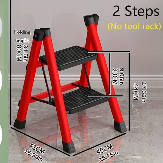 Heavy-Duty 2-Step Folding Ladder – Metal A-Frame with Non-Slip Steps