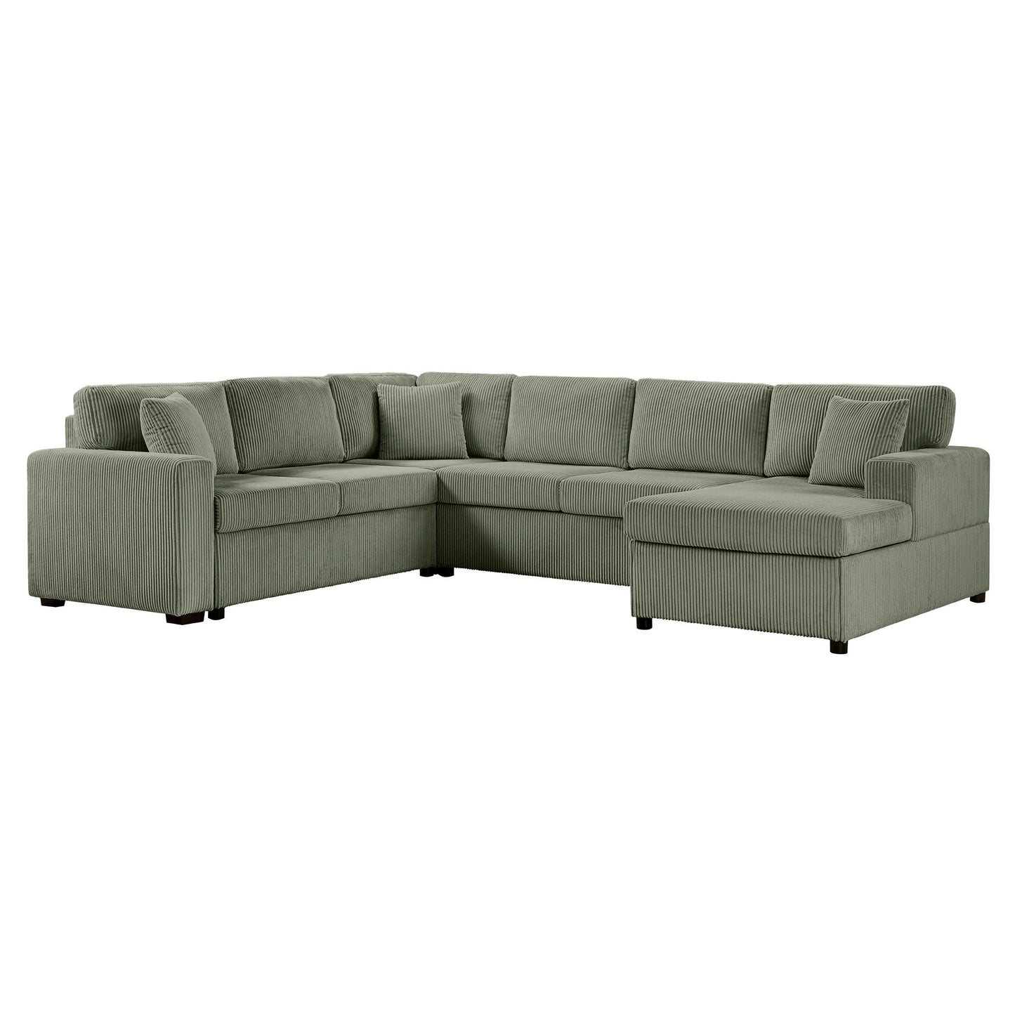 Oversized Sectional U-Shaped Sofa With Chaise Lounge And Three Soft Throw Pillows