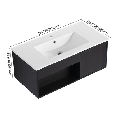 Wall Mounted Floating Bathroom Vanity With Open Shelf & Soft Close Door