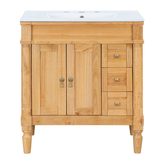 Modern Bathroom Vanity With Ceramic Sink, Soft Close Doors, Adjustable Shelves
