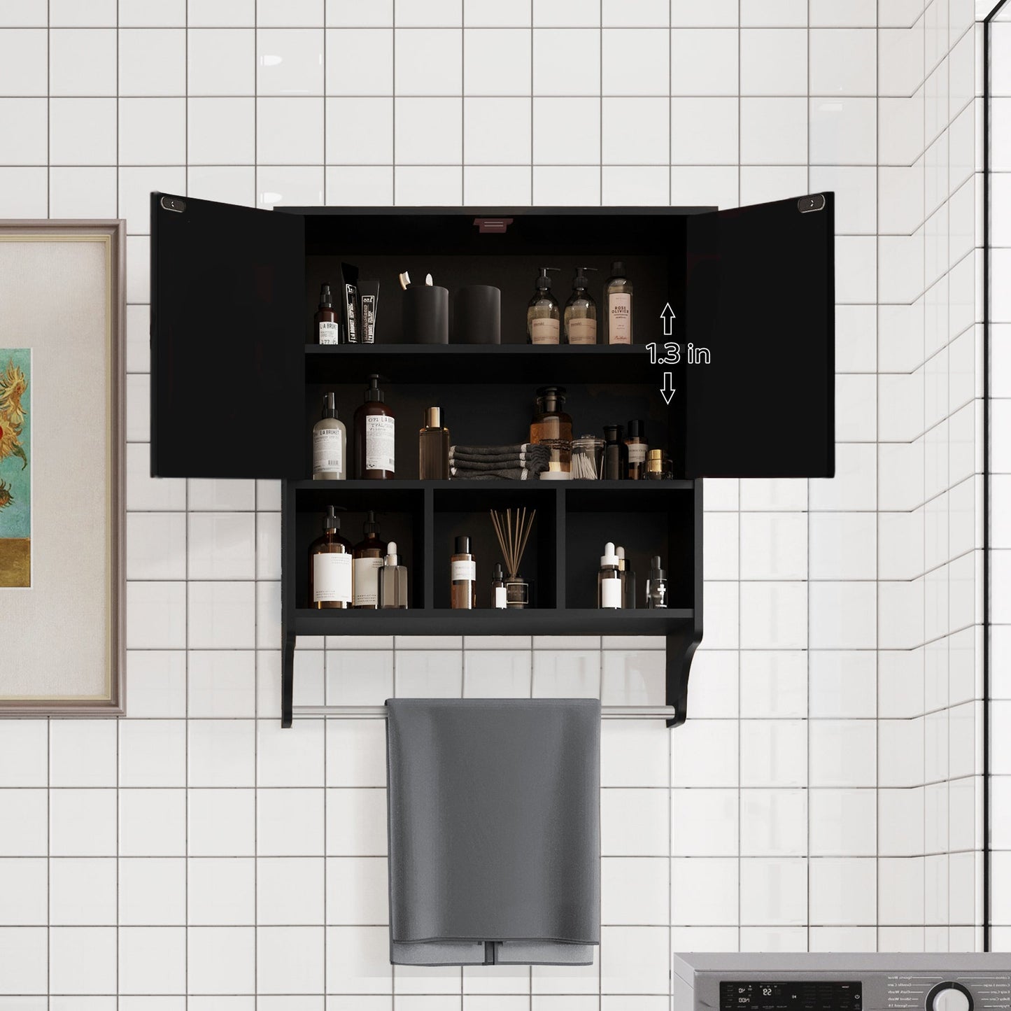 Premium Space Saving Wall Cabinet with 2 Doors in Black
