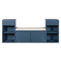 Entryway Storage Bench With Cushion, Drawers & Open Shelves