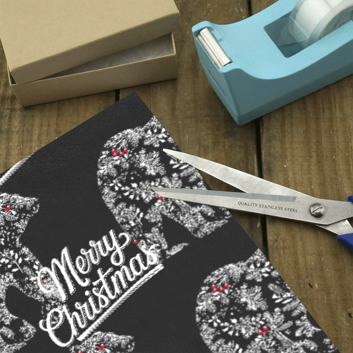 Merry Christmas Polar Bear Black Gift Wrapping Paper - 2 Rolls (Made in USA)