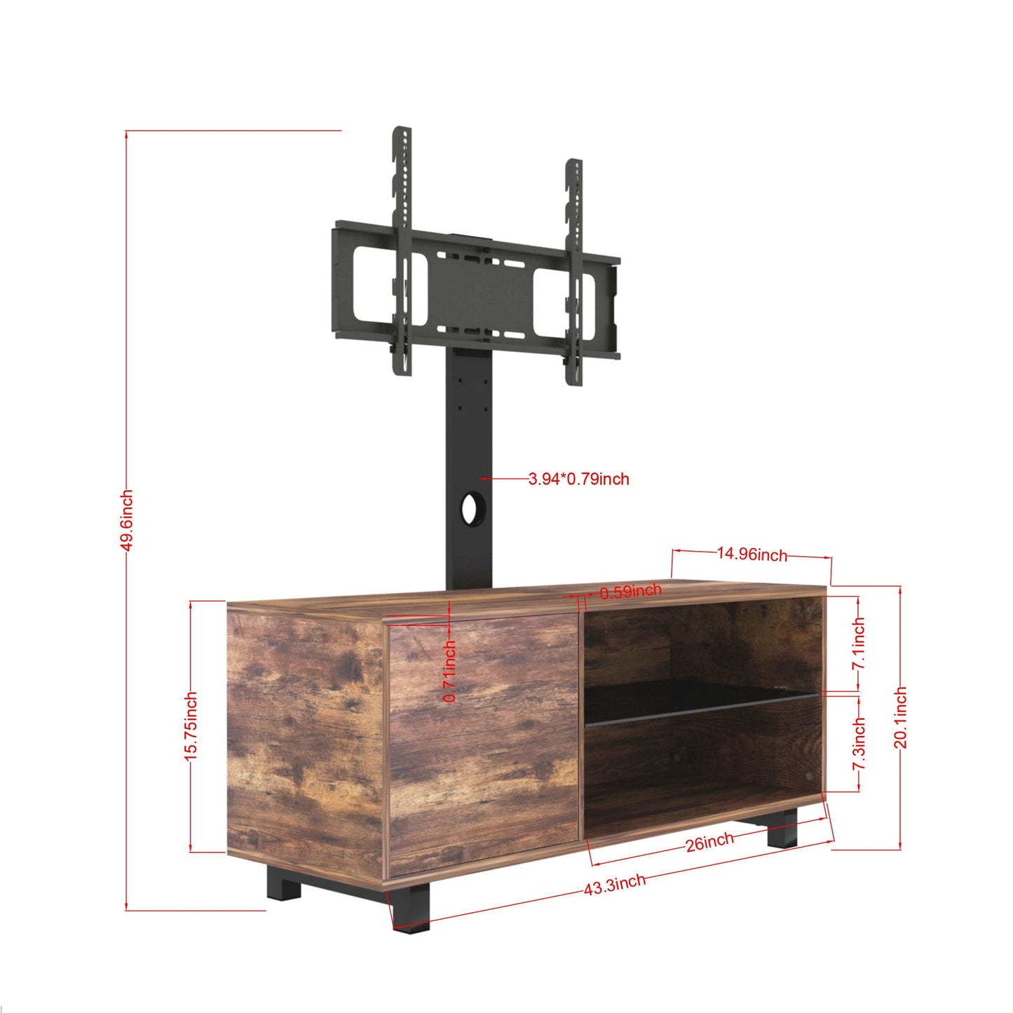 Rustic Brown TV Console With Push-To-Open Storage Cabinet For TV, Wood & Glass TV Stand For Living Room Bedroom - Rustic Brown