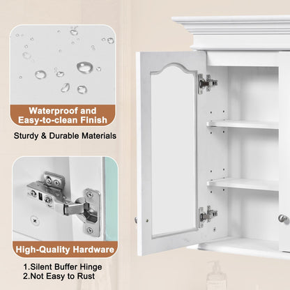 Medicine Cabinet With Mirror Door And Adjustable Shelves, Wall-Mounted Bathroom Storage Cabinet - White