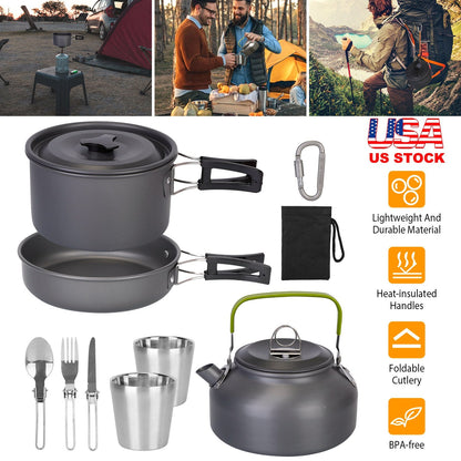 12Pcs Camping Cookware Set Camping Stove Aluminum Pot Pans Kit for Hiking Picnic Outdoor with Cup Fork Spoon Knife