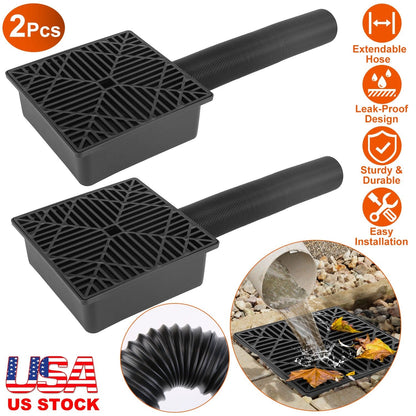 2Pcs Gutter Downspout Extension Low Profile No Deep Digging Catch Basin Downspout Extender with 4.9FT Flexible Extendable Hose For House Foundation Pr