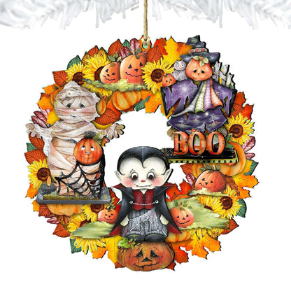 Halloween Wreath Wooden Ornaments by G. DeBrekht - Thanksgiving Halloween Decor - 8185316