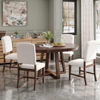 Dining Set With Leaf Round Table And 4 Upholstered Chairs