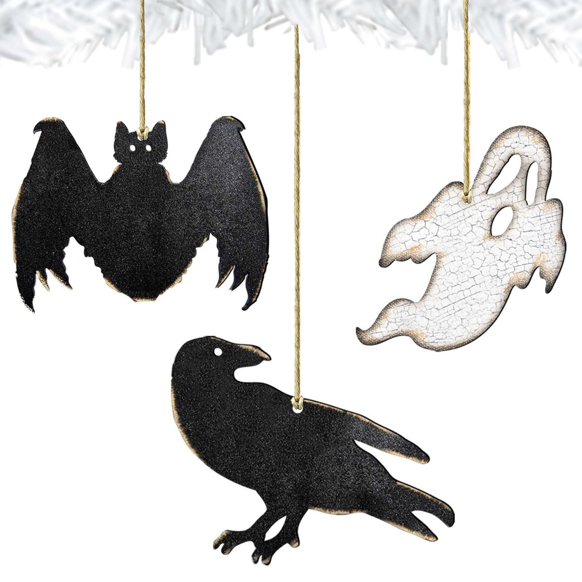 Rustic Halloween Wooden Ornaments Set of 3 - Thanksgiving Halloween Decor - 8100185S3
