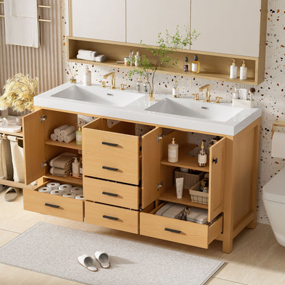 Bathroom Vanity With Double Sink, Soft Close Doors & Drawers Handles - Wood