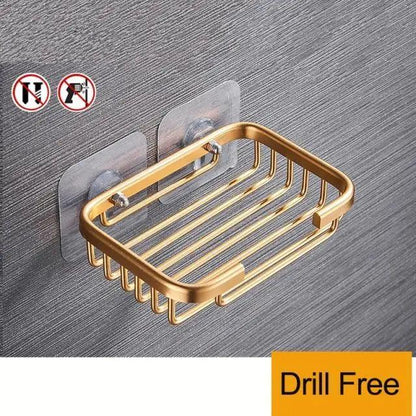 Creative Drill Free Soap Dish Holder Wall Mounted Storage Rack Toilet Soap Box Sponge Dish Bathroom Accessories Soap Dish Holder with Loofah Bath Sponge Towel Razor Holder for Bathroom Shower Kitchen Adhesive Wall Mounted No Drilling