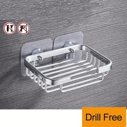 Creative Drill Free Soap Dish Holder Wall Mounted Storage Rack Toilet Soap Box Sponge Dish Bathroom Accessories Soap Dish Holder with Loofah Bath Sponge Towel Razor Holder for Bathroom Shower Kitchen Adhesive Wall Mounted No Drilling