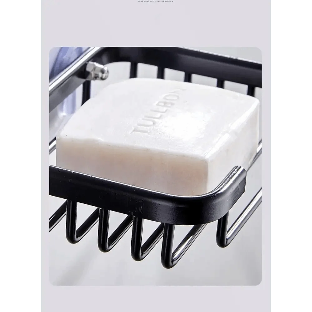 Creative Drill Free Soap Dish Holder Wall Mounted Storage Rack Toilet Soap Box Sponge Dish Bathroom Accessories Soap Dish Holder with Loofah Bath Sponge Towel Razor Holder for Bathroom Shower Kitchen Adhesive Wall Mounted No Drilling