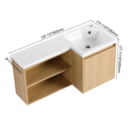 L-Shaped Wall Mounte Floating Bathroom Vanity With Integrated Sink