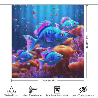 Blue Fish Shower Curtain 70.9x70.9inch