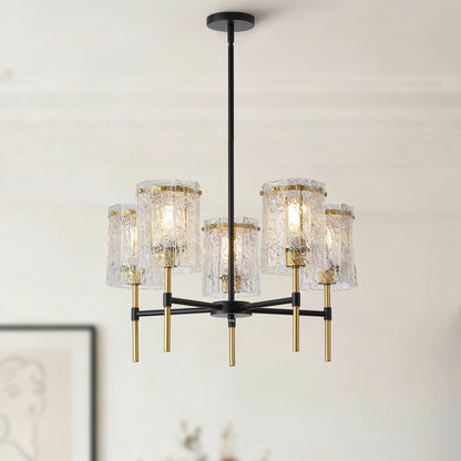 5 Light Chandelier, Textured Glass Pendant Light, (Not Including The Bulb) For Living Room - Black / Gold