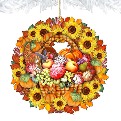 Flower Fall Wreath Wooden Ornaments by G. DeBrekht - Thanksgiving Halloween Decor - 8185305-5