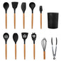 11-Piece Premium Silicone Cooking Utensil Set with Heat-Resistant Wooden Handles for Versatile Kitchen Use